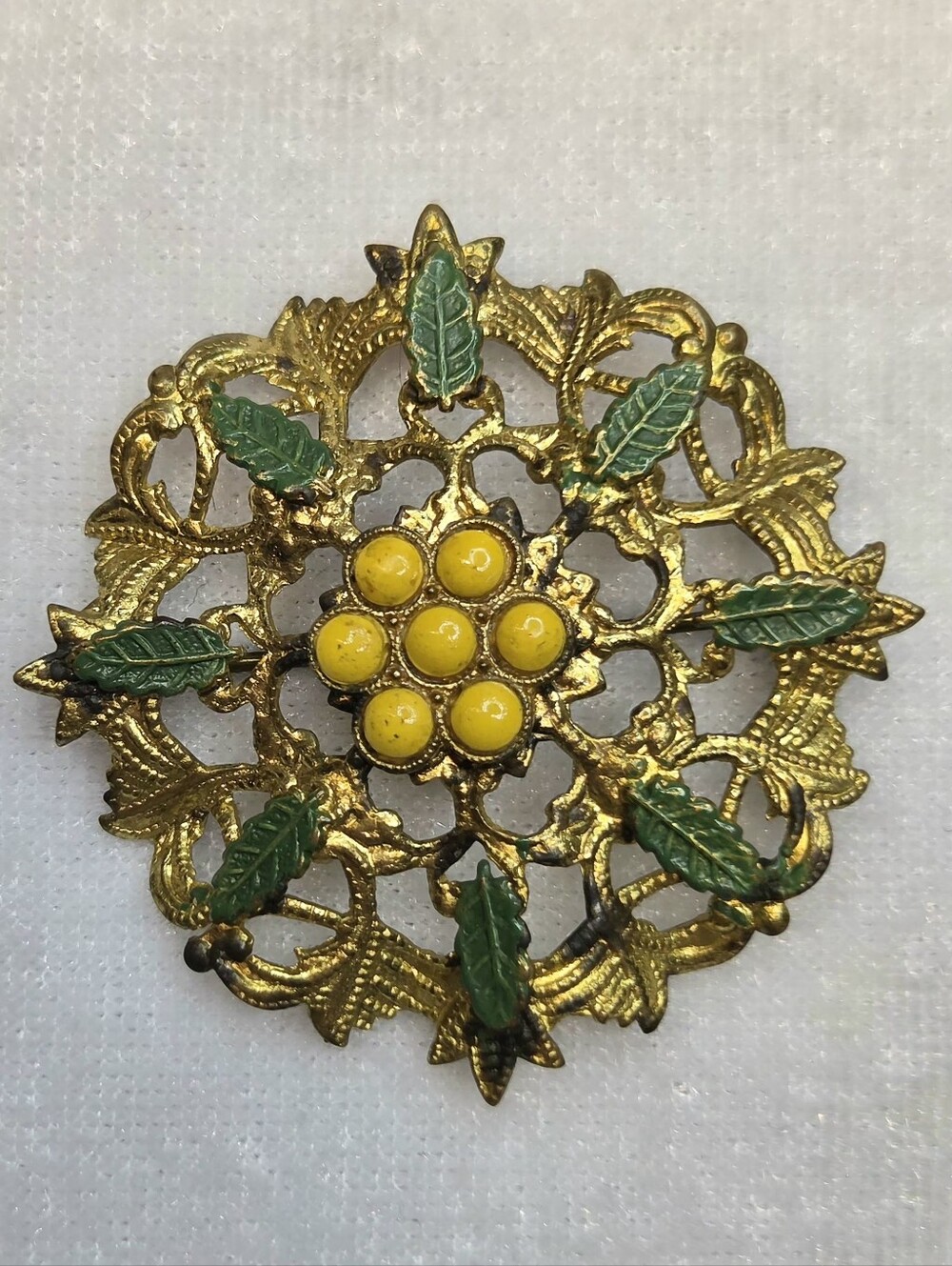 Antique Art Deco Style Czech Filigree Wreath Brooch / Pin